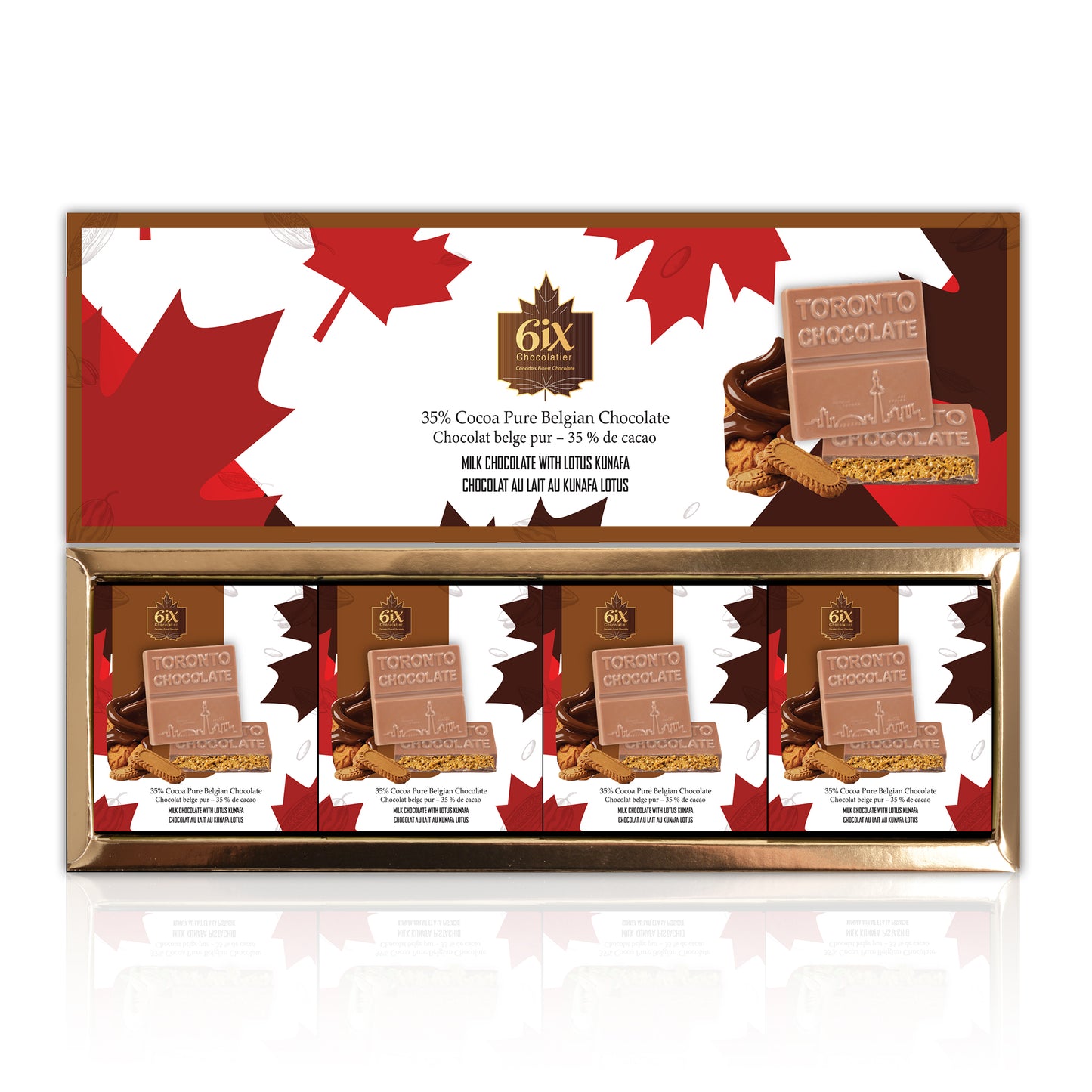 Lotus Kunafe Filled Belgian Chocolate Bites. 4 Pc Box